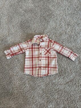Rugged Butts Baby Plaid Button-Up Shirt in Red and Cream